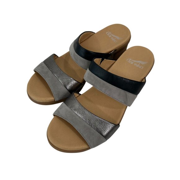 Dansko Theresa Womens Leather Double Strap Sandals Black/Gray SZ 38 Block heels - Picture 13 of 13